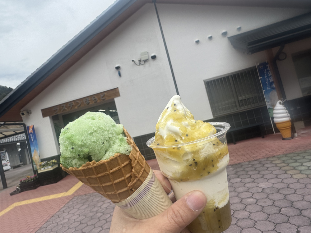 道の駅ラステンほらど「キウイシャーベット」「バニラキウイソースがけ」